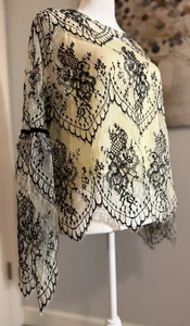 NWT Altar’d State Women’s Cream Black Lace Overlay Bell Sleeves Top Medium - Picture 1 of 24