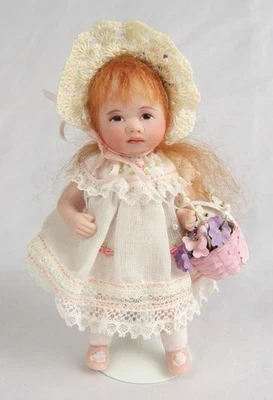 Artist Maree Massey Bisque Jointed Limbs Red-Haired Girl 4 1/2" Doll - Mint - Image 1 of 4