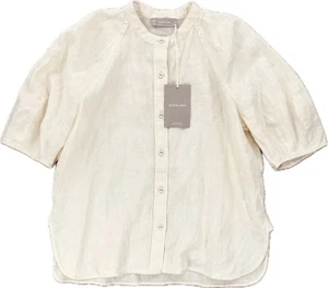 Everlane Linen Button Up Puff Sleeve Collarless Top, XS Relaxed in Ecru Cream - Picture 1 of 12