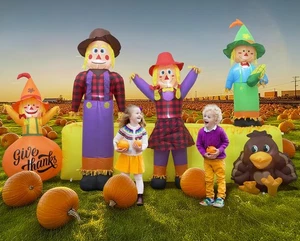 10 FT Thanksgiving Inflatables Fall Outdoor Decorations, Blow Up 4 Scarecrow ... - Bild 1 von 9