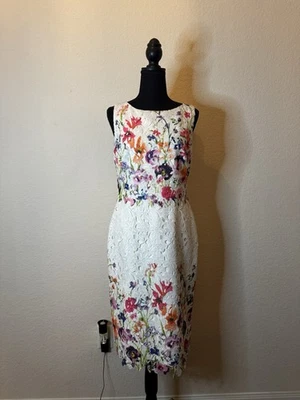 Badgley Mischka Floral Lace Embroidered Sheath Dress – Ivory Multicolor – Size 8 - Image 1 of 4