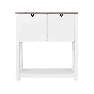 Coffee Bar Cabinet 3-Tier Coffee Bar Table with Magnet Doors Brown White - Image 1 of 4