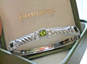 Green Peridot Bangle Bracelet Sterling Silver 925 Judith Ripka - Picture 1 of 7