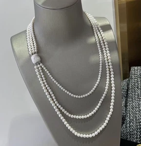 Triple strands 3-6 mm natural white south sea pearl necklace - Picture 1 of 6