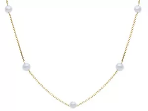 COLLANA ORO GIALLO O BIANCO, 18K, MAGLIA OVALE E PERLE BIANCHE 4-4.5 MM, 42 CM - Foto 1 di 9