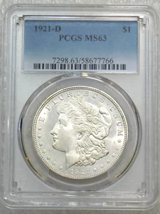 1921-D Morgan Silver Dollar PCGS MS63 Frosty Just Graded New Holder #K276C - Picture 1 of 4