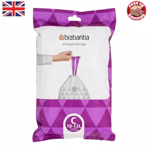 Brabantia Perfectfit Bin Liners(Size C/10-12 Litre) 40 Bags White - Code C UK - Picture 1 of 7