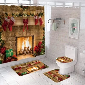 Christmas Shower Curtain Red Christmas Shower Curtains for Bathroom Winter Ho... - Picture 1 of 5