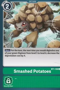 GIOCO DI CARTE BANDAI DIGIMON 2021 - PATATE SCHIACCIATE BT1-109 C - VERDE - Foto 1 di 2