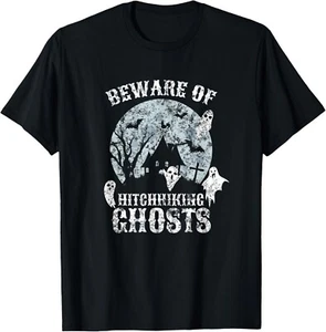 Vintage Beware Of Hitchhiking Ghosts Fun Halloween Party Gift Unisex T-Shirt - Picture 1 of 3