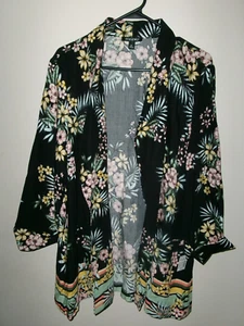 new w tags ROZ & ALI SIZE XL OPEN FRONT 3/4 SLEEVE BLACK FLORAL CARDIGAN BLAZER - Picture 1 of 10