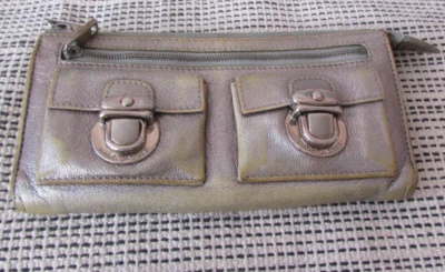 MARC JACOBS Silver Leather Wallet Double Front Pockets Push Lock Top Zip Closure - Image 1 of 4