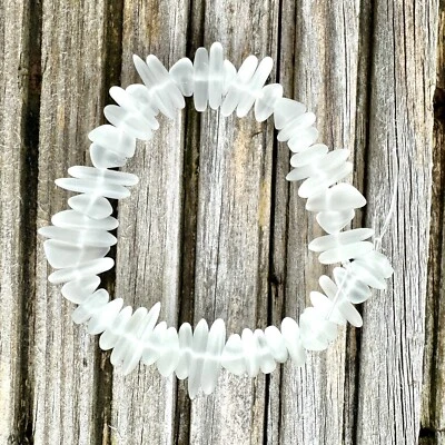 1 Strand Cultured Sea Glass Pebble Beads 6-9mm Drilled - Frosted White  8" /20cm - Image 1 of 4