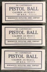 WINCHESTER REPEATING ARMS CO. M1911 .45 ACP WWII NEW REPLICA 50 ROUND AMMO BOXES - Picture 1 of 12