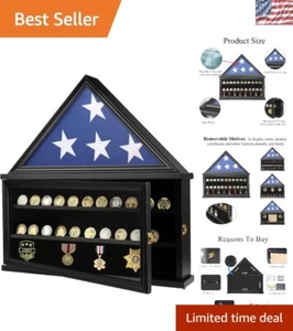 Atemberaubende schwarze Holz Flagge und Münze Sammler Vitrine, perfekte Geschenkwahl - Bild 1 von 8