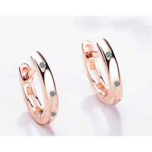 NEW Unisex Rose Gold S925 Huggie Hoop U Shape Simulated Diamond Earrings - Picture 1 of 9