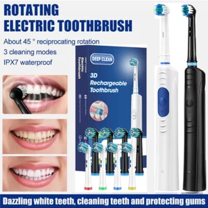 Rechargeable Electric Toothbrush Rotating Brush Heads Oral Deep Clean for Adults - Picture 1 of 27