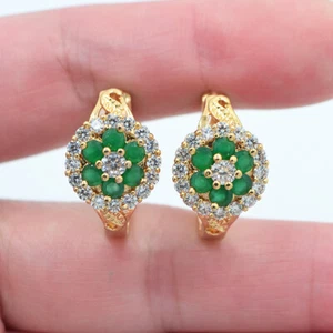 18K Yellow Gold Filled White Green Mystic Topaz Flower Huggie Earrings for Women - Picture 1 of 24
