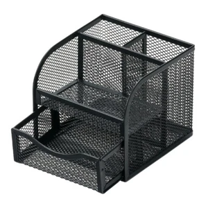 Multifunctional Mesh Metal Desk Organisers with 3 Pen Holder and Sliding Drawer - Picture 1 of 8