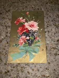 Birthday Greetings Vintage Embossed Postcard Posted 1909 FLOWERS GERMANY #1625 - Picture 1 of 11