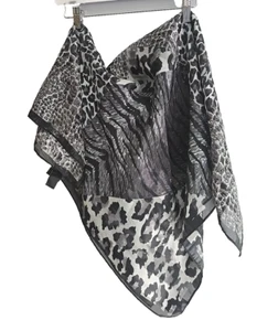 Cejon Black Gray Animal Print Lighweight Semi-Sheer Wrap Scarf Womans 35"x35" - Picture 1 of 6
