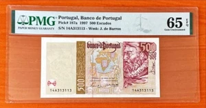 Portugal 500 Escudos 1997 P187a PMG 65 EPQ Gem UNC - Picture 1 of 2