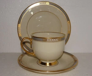 LENOX McKinley Bread & Butter Plate, Cup & Saucer Set Lot of 3 Gray Band, Dots - Picture 1 of 6