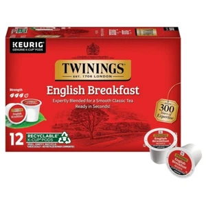 Twinings English Breakfast Pure Black Tea K-Cups - Includes 12 K-Cup Pods - Picture 1 of 4