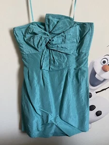 J.CREW SZ 4 SILK GREEN STRAPLESS TWISTED BOW SHEATH ABOVE KNEE COCKTAIL DRESS - Picture 1 of 2