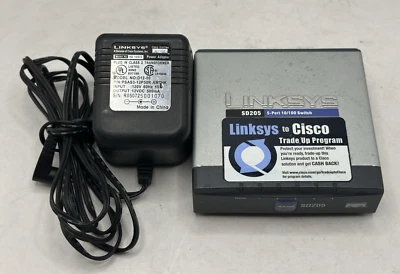 LINKSYS CISCO 5-Port 10/100 Network Switch SD205 w/ AC Adapter - Image 1 of 4