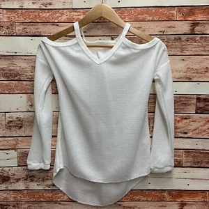 Popover Feiyi donna avorio spalla fredda maniche lunghe waffle lavorato a maglia. Taglia piccola. - Foto 1 di 7