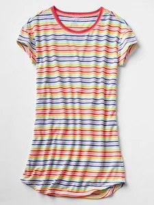 New Gap Kids Girl Rainbow Multicolor Striped Short Sleeve Nightgown Dress 8 - Picture 1 of 3