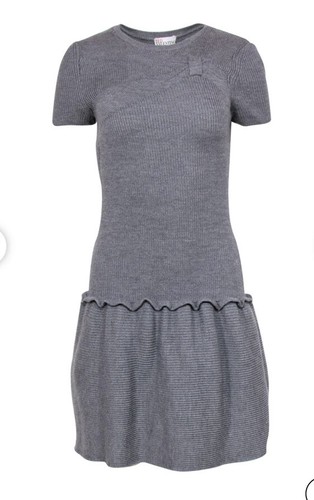 Abito a goccia rosso Valentino grigio lavorato a maglia lana con design fiocco taglia S