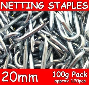 100g Pack (Approx 120pcs) 20mm Galv Netting Staple U Nail Chicken Wire Fence Pos - Picture 1 of 1