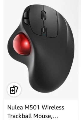 Nulea M501 Wireless Ergonomic Trackball Mouse USB-C Rechargeable Black Red - Image 1 of 2
