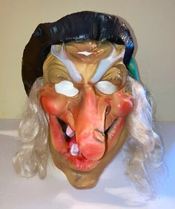 Vintage 1981 Cesar Witch Adult Halloween Mask Old Hag Lady Latex Rubber Costume - Picture 1 of 12