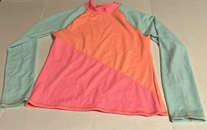 Land's End Girl Colorblock Long Sleeves Top Rash Guard Multi Sz L 14 - Picture 1 of 6