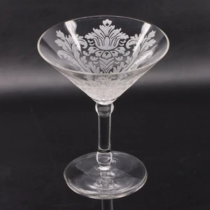 Etched Rococo Martini Glass 5 1/2" Double Knobbed Stem Vintage - Picture 1 of 5