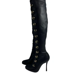 Christian Louboutin schwarze Leder Overknee hohe Stiefel Fabiola Größe 35 / US 5 - Bild 1 von 14