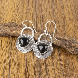 925 Silver Natural Black Tourmaline Daughters Day Dangle Drop Earrings Jewelry - Picture 1 of 8