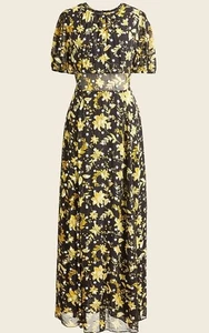 Abito lungo midi nuovo J Crew nero metallizzato floreale aperto cravatta schiena SPLENDIDO 2 4 - Foto 1 di 15