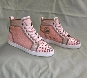 Women's Christian Louboutin Pink Metallic Bronze Designer Sneakers Size 9.5 US - Picture 1 of 16