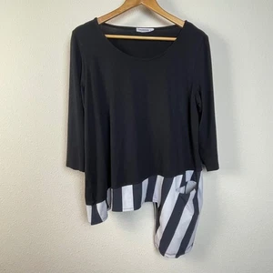 TEKBika By Alembika Black Size 3 (L) Striped Asymmetrical Tunic Top Size 3 - Picture 1 of 7