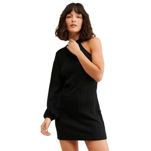 Sanctuary Cable Knit One Shoulder Cutout Mini Dress Women’s Black Sz XS - Picture 1 of 7