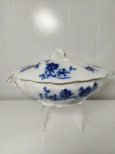 Vtg Johnson Bros England Ironstone Neapolitan Flow Blue Casserole Serving Dish - Picture 1 of 10