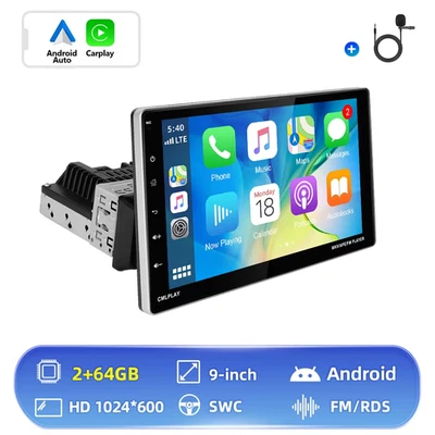 AUTORADIO UNIVERSALE 9" 1DIN ANDROID CARPLAY TOUCH ROTANTE BLUETOOTH FM USB TF - Immagine 1 di 4