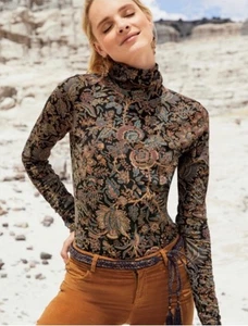 Peruvian Connection Prima Cotton T-Neck Dark Floral Rollkragen Gr. S - Bild 1 von 7