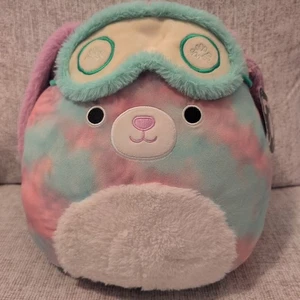 Squishmallow Barb der Hund Spa Tag Regenbogen Batik 16" mit Augenmaske BRANDNEU Neu mit Etikett - Bild 1 von 6