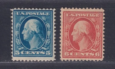United States Scott 378-379 MH/NH 1911 5¢ Blue & 6¢ Orange S/L Wmk SCV $65 - Image 1 of 2