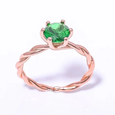 Anillo de cuarzo esmeralda (simulado) diseño antiguo enchapado en oro rosa ajustable RC7385-10 Foto 1 de 4